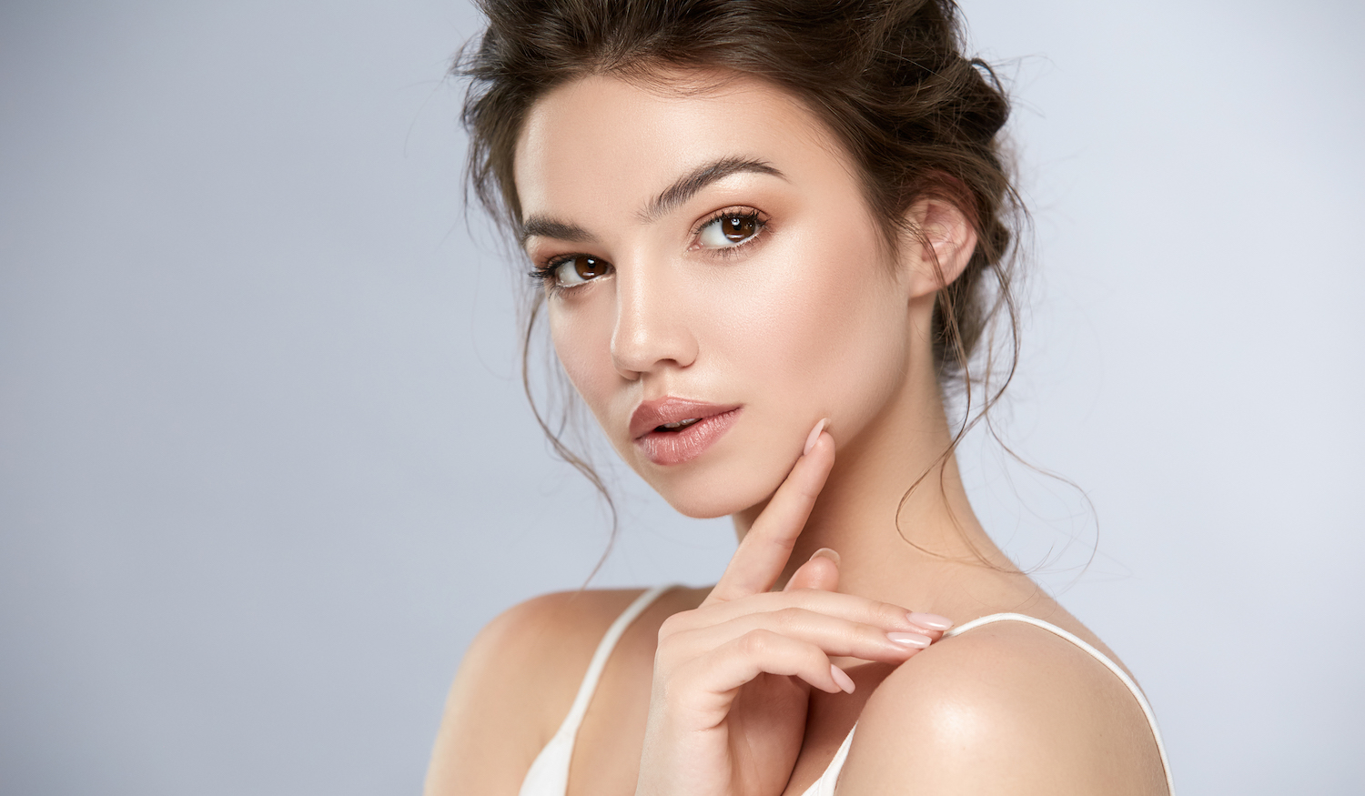 beauty portrait of woman with shiny make-up and glossy lips